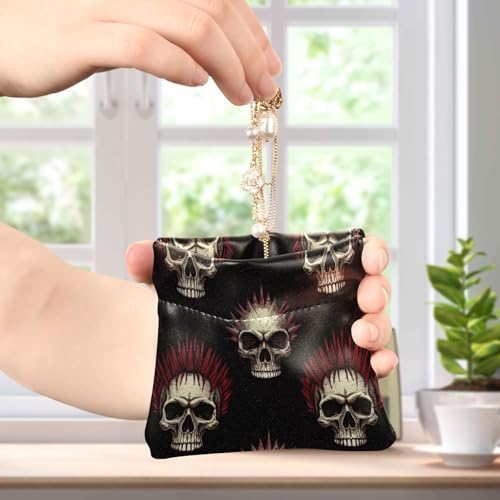 Punk Skulls Coin Purse Leather Pouch Change Purse, Squeeze Coin Pouch for Cards, Keys & Lipsticks, Unisex4