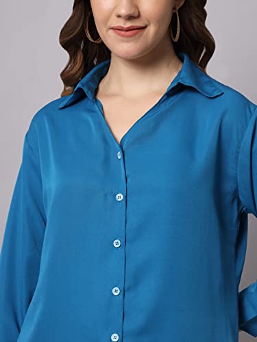 Image of FUNDAY FASHION Women's Crepe Regular Fit Solid V Collered Casual Shirt