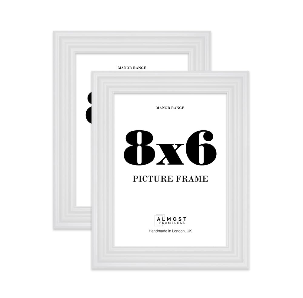 8x6 Picture Frame, Display 8x6 Pictures (20.3 x 15.2cm) - Ice White Vintage 42mm Edge Antique-Inspired Home Accessories - 2 Pack
