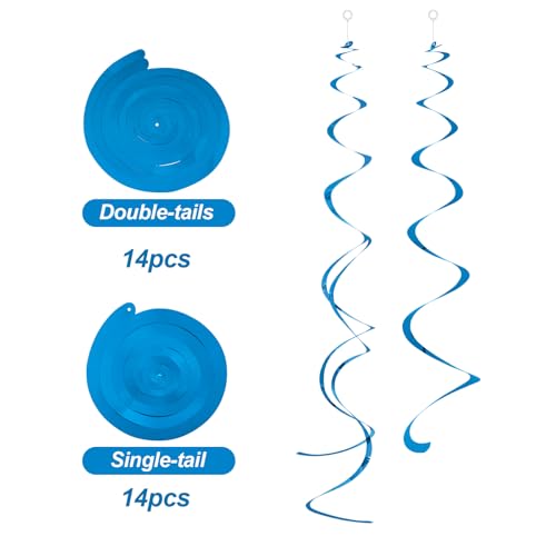 Image of Blue Ceiling Swirl Foil Decorations Hanging Plastic Streamer Themed Swirl Party for Birthday Wedding Baby Shower Sea Nautical Themed Party, Pack of 28