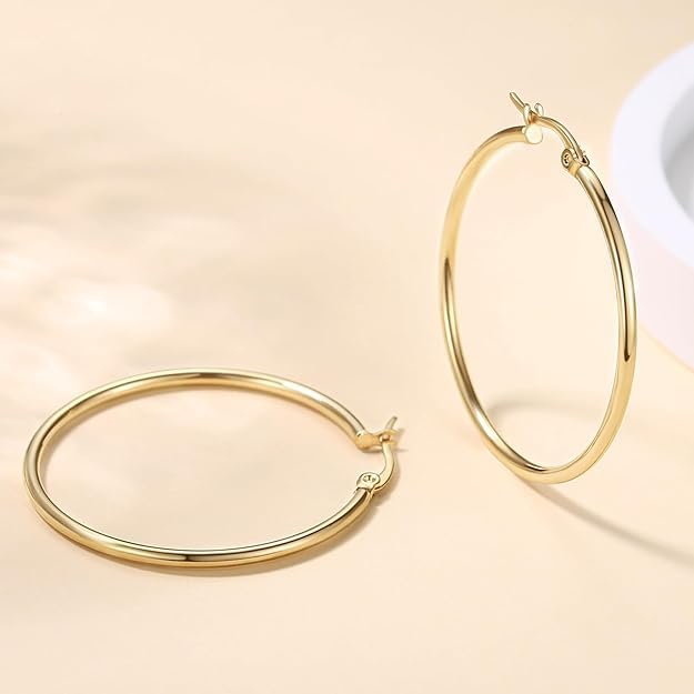 14K Gold Hoop Earrings for Women 14K Gold Earrings Classic Shiny Gold Earring for Women 20/30/40/50mm4