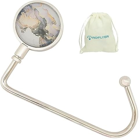 ROFLYER Purse Hook Hanger for Table Bar Long Handbag Hanger Bag Hanger with Velvet Pouch (Marble 01) Cover