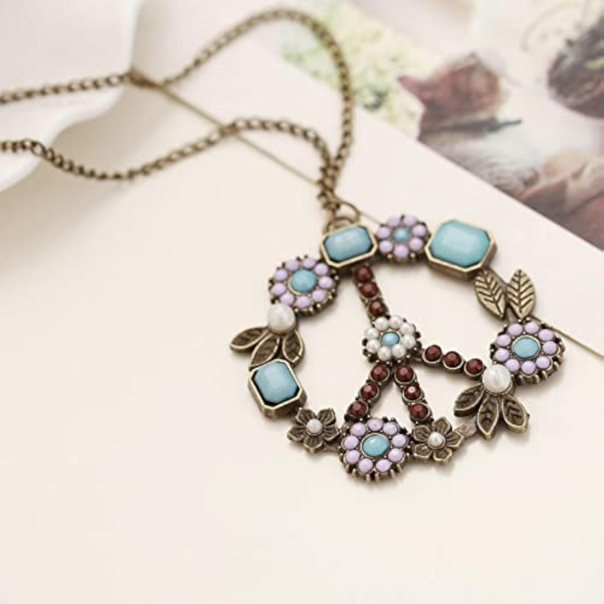 Peace Sign Pendant Necklace with Hipple Link Chain, Purple Charm