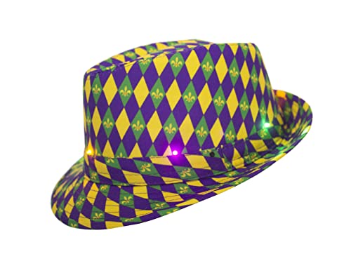 Wispark Mardi Gras Fedora Hat With Led Lights Sequins Blinking Fedora For Carnival Parade (Diamond Pattern) #TOP25