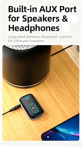 Image of TISONNY Bluetooth 5.3 AUX Adapter for Car, Home Audio & Devices, Wireless Music Receiver, Hands-Free Calling, 3.5mm AUX Input, Sound, 16H Battery Life, Compact Design, Silver