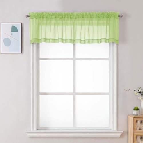 Image of Chyhomenyc Sheer Valances for Windows, Light Filtering Small Window Curtains for Living Room Bathroom Cafe Laundry Basement, Modern Top Dual Rod Pocket Voile Curtain, 42Wx14L inches, Lime, 2 Pieces