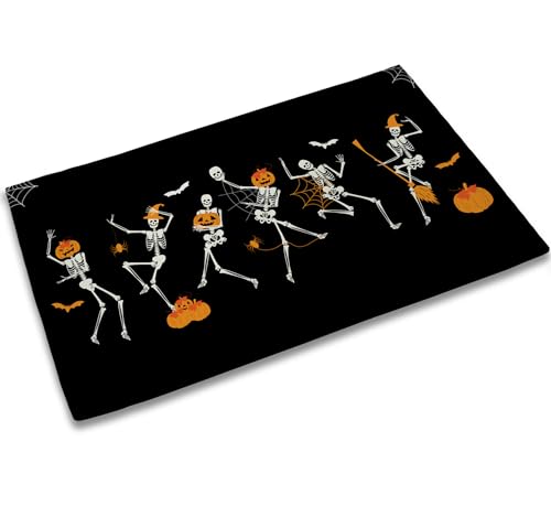 TUBAMQ Happy Halloween Door Mat 17x30 Inch Funny Skulls Spider Web Welcome Mats Home Decor Farmhouse Doormats Decorations for Front Door Indoor Outdoor
