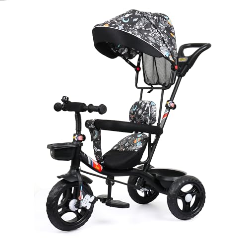 Luusa Galaxy Edition GT-500 Plug and Play Tricycle with Height Adjustable Parental Control | Kids Safety Belt | Foam Cushion Seat | for Age Group 2+ Years | Carring Capacity 30-KGS (Galaxy Black)