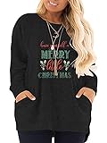 DOLNINE Ugly Christmas Sweater for Women Plus Size Holiday Party Tops Pockets Sweatshirts Black SD00