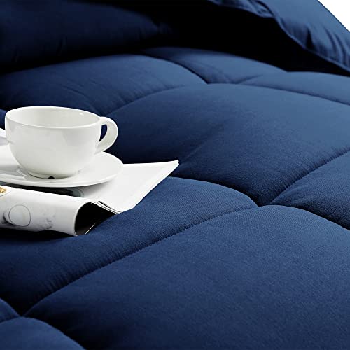Bedhours Queen Comforter Set 3 Pcs Ultra Soft Premium 2100 Series Down Alternative Bedding Sets For All Season, Breathable Lightweight Cooling Comforter + 2 Pillow Shams (Navy Blue Queen) #TOP2