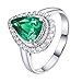 AmDxD Bague Fiançaille Femme Or Blanc 18 Carats, Bague de Fiançailles Femme Larme Vert Émeraude 1.3ct avec Blanc Diamant Bague Femme Taille 62.5