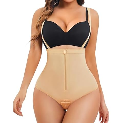 YERKOAD Seamless Thong Shapewear for Women Zipper Double Tummy Control Panties High Waisted Girdle Slimming Underwear(Medium, Beige) Cover