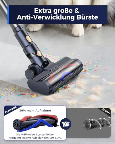 Proscenic P11 Lite Akku Staubsauger Kabellos, 40kPa 50 Minuten Leichter Kabelloser Staubsauger mit LED-Display Anti-Tangle Haustierfreundlich Geeignet für Teppich Hartböden Vorhang Auto Tierhaare