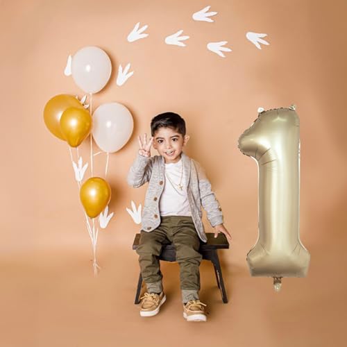 Image of 40 Inch Gold Number 1 Balloon for 1st Birthday Decoration, Metallic Light Gold Mylar Foil Number Balloons 0-9 for Boys Girls, Champagne One Helium Balloons for Women Men 1st Anniversary Party Supplies