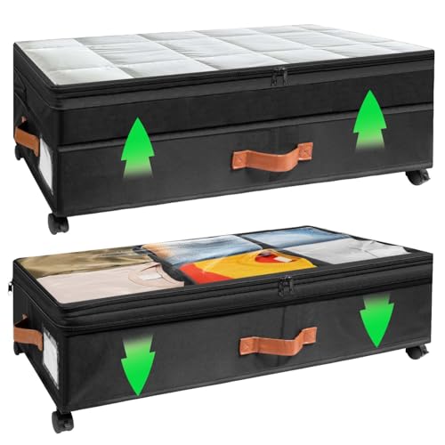 ZHITTHOME 2Pack Under Bed Storage with Wheels, Scalable Under Bed Shoe Storage Containers, Clothes Organizer & Bedroom Furniture Organizers,Foldable Home Storage Bins for Bedroom Organization