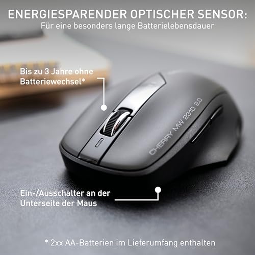 CHERRY MW 2310 2.0, Kabellose Optische Maus, Beidhändig Nutzbar, Schwarz – Ansicht 6