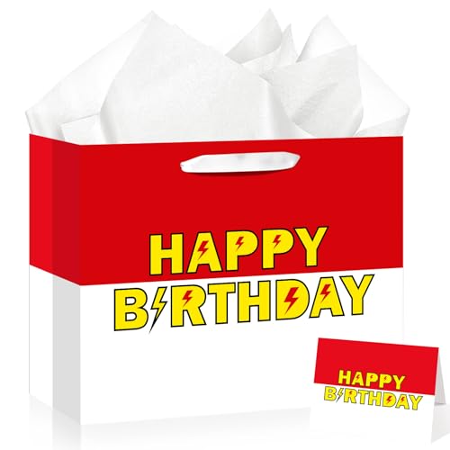 Cartoon Animation Birthday Gift Bag White Red Cartoon Animation Party Favors Goodie Bag with Tissue Paper and Greeting Card for Birthday Party Supplies