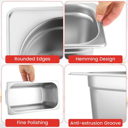 Image of Thenshop 10 Pack Stainless Steel Steam Table Pans | Anti-jam hotel pans fit food warmers and buffet lines for catering, restaurants, prep kitchens and events.