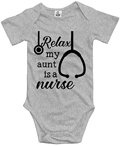 Poemsimai Relax My Aunt is A Nurse Cute Toddler Rompers Unisex Baby Short Sleeve Bodysuit D-Gray