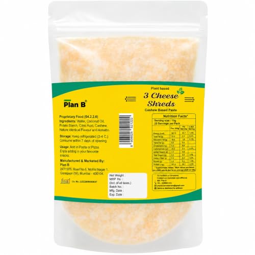 Image of Plan B Plant-Based 3 Cheese Shreds |Pack Of 2 (200 G Each) | Cheddar, Mozzarella & Parmesan Blend | Dairy-Free, Lactose-Free & Gluten-Free | Perfect for Pizza, Pasta & Sandwiches