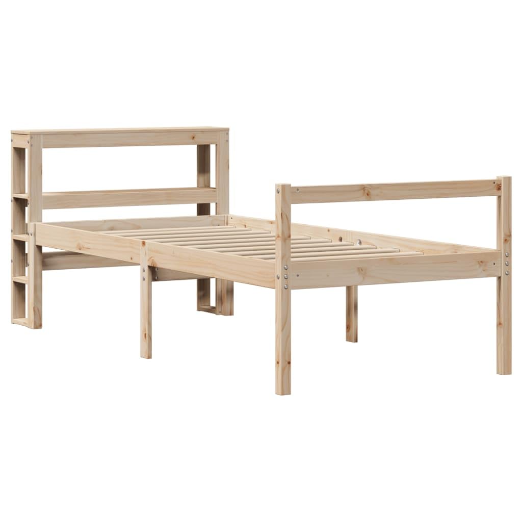 Seniorenbett Massivholz Kiefer 75x190 cm mit Kopfteil Lattenrost und Stauraum, Robustes Bettgestell für Schlafzimmer, seniorengerechter Liegekomfort und praktische Aufbewahrung
