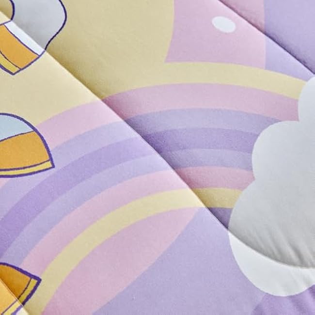 4 Pieces Purple Unicorn Toddler Bedding Set for Girls - Cartoon Stars Rainbow Print Cute Princess Bed in a Bag - Comforter, Fitted Sheet, Flat Sheet, Pillowcase