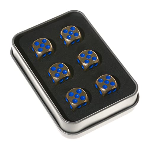 Cklt 6 Sided Metal Brass Dice With Blue Pips, Tables Board Game Dice, 6Pcs Solid Gift Brass Dice, Tabletop Games Set For Poker Party Playing Games #TOP5