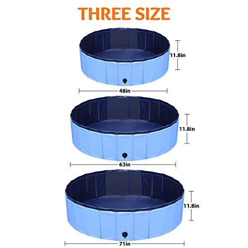 Foldable Dog Pool 63"X12", Collapsible Hard Plastic Dog Swimming Pool, Portable Bath Tub Kid Pool Plastic Pets Dogs And Cats Outside Swimming Pool #TOP4
