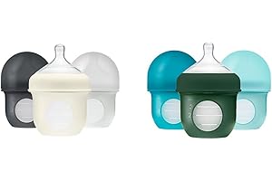 Boon Nursh Reusable Silicone Baby Bottles with Collapsible Pouch - Stage 1...