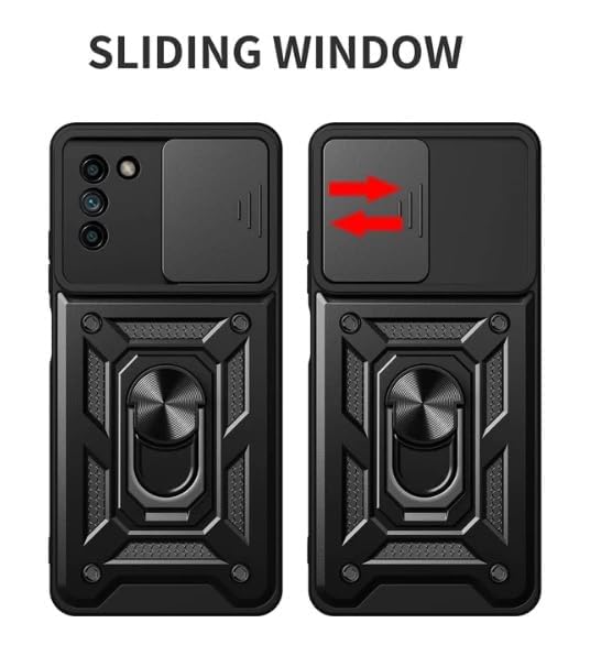 Image of Casodon Heavy Duty Back Case Cover for Nokia G21 5G, Shockproof Nokia G21 Back Cover, Ring Case with Kickstand and Camera Protection Shutter - Black