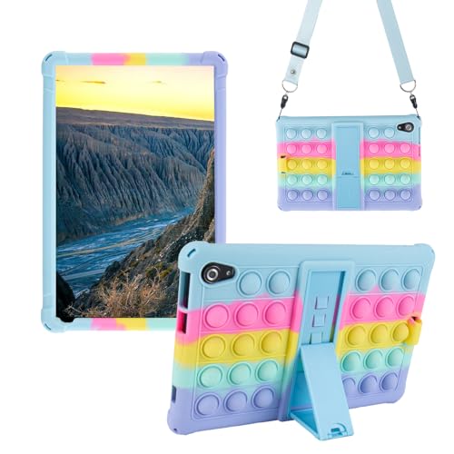 Sfulatdc Custodia per tablet in silicone con cavalletto regolabile integrato e tracolla staccabile graziosa custodia compatibile con Urao C107 10,1" multicolore azzurro