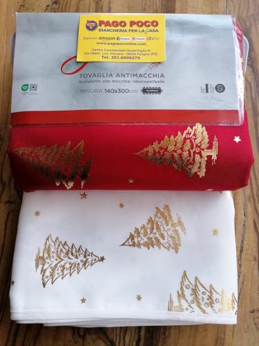 Pago Poco Tovaglia Rettangolare Antimacchia Idrorepellente Disegno NATALIZIO Con ALBERO DI NATALE...In Lurex ..Tutte le Misure ... NO STIRO!!! (Beige, 140x180)
