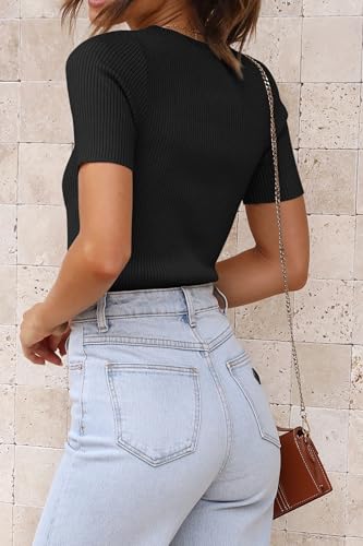 ATHMILE Womens Ribbed Knit T Shirt Casual Crewneck Tops Short Sleeve/Long Sleeve Sweaters Slim Fit Basic Tees4
