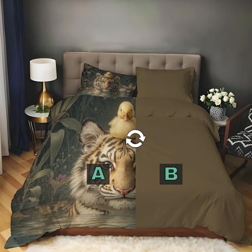 Parure de lit microfibre 200x200cm avec housse de couette animaux imprimé 3D