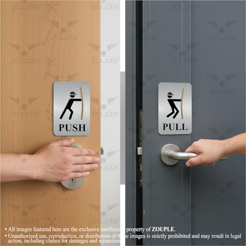 Image of PUSH-PULL Sign, 6x4 Inch, Durable Steel, Self-Adhesive, Two-Tone