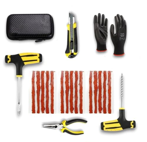 Super Mundo - Kit Reparación Neumáticos sin cámara, 15 pcs Kit Repara Pinchazos Coche, Kit Repara Pinchazos Moto para coche, motocicleta, camión, ATV, Jeep, tractor y más