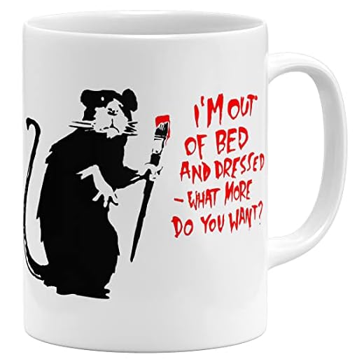 OM3® Out of Bed Rat Banksy - Taza de cerámica (11 oz, 325 ml, impresión en ambos lados), color blanco