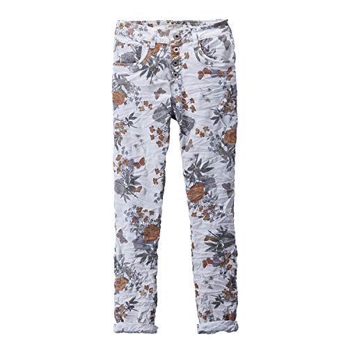 Preisvergleich Produktbild Jewelly Jeans Damen Hose Bumen Print (XS / 34, Weiß / Orange)