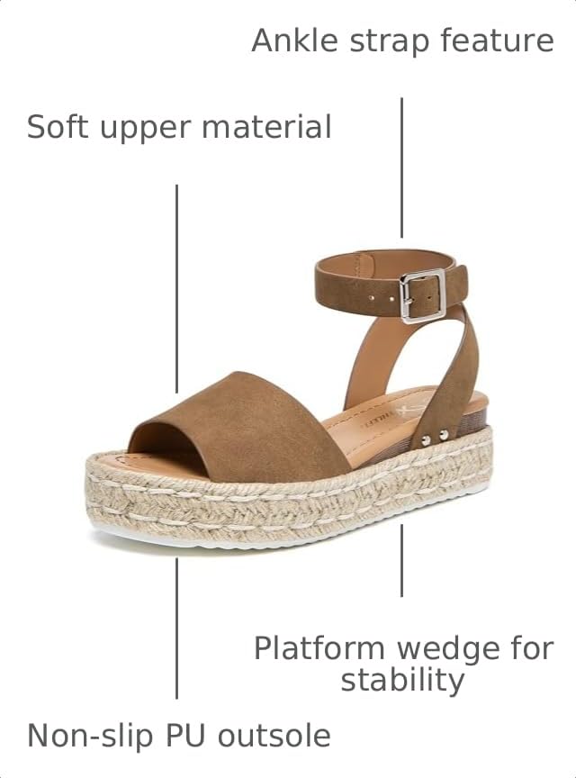 Image of Athlefit Women's Espadrille Platform Wedge Sandals | Adjustable Ankle Strap Buckle,Comfortable Open Toe Flatform,Summer Casual Daily Wear for All-Day