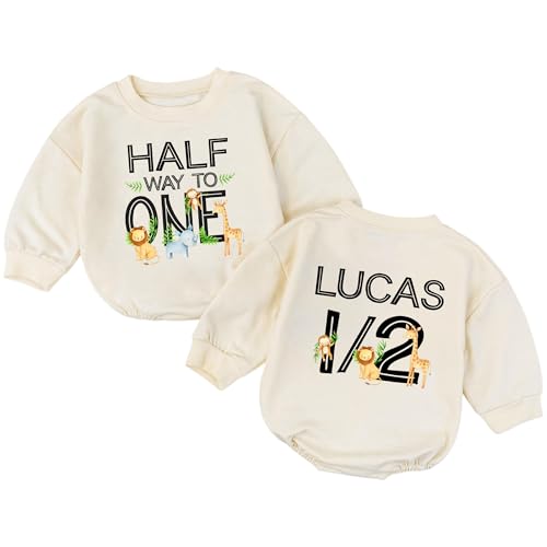 Personalized Wild Half Birthday, Half Birthday Outfit Baby Boy With Jungle Safari Animals, Custom Printed