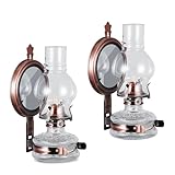DNRVK 2 Pieces Large Wall Oil Lamp Vintage Glass Kerosene Lamp 7/8 Wick Antique Decorative Wall Mounted Oil Lamps for Indoor Use Emergency Lighting Hurricane Lamp with Mirror Oil Lantern