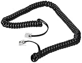 CDL Micro Cable de 3 m (recogido, 60 cm) en Espiral Rizado para Auricular de teléfono RJ10, Negro
