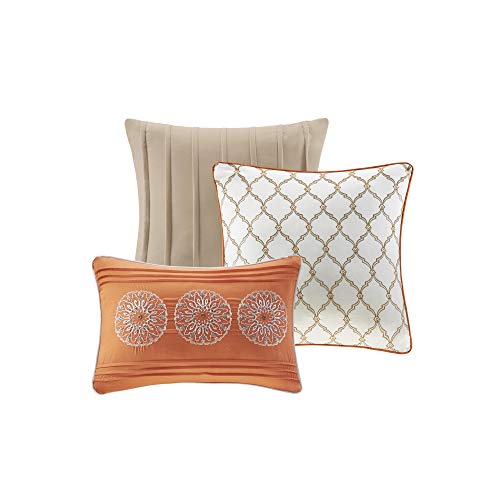 Madison Park Tangiers Quilt Modern Classic Design All Season, Breathable Coverlet Lightweight Bedding Set, Matching Shams, Decorative Pillow, King/Cal King(104"X94"), Circle Orange 6 Piece #TOP6