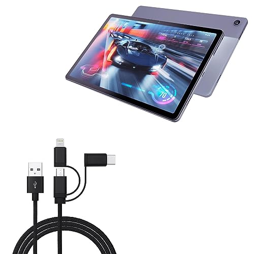 BoxWave Cable Compatible with Motorola Moto Tab G62 - AllCharge 3-in-1 Cable for Motorola Moto Tab G62 - Jet Black