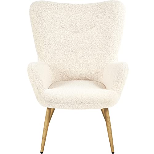 Abician Fauteuil d'Appoint Design en Tissu Bouclette avec Pieds en Bois pour Salon Chambre Bibliothèque