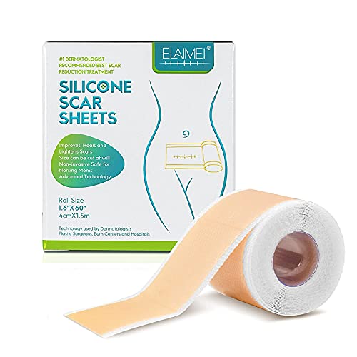 Silicone Scar Sheets(1.6''60'', 1.5M), Professional Scar Removal Sheets, Medical Soft Silicone Tape for Scar Removal Keloid, C Section, Post Surgery, Acne Scar Treatment, Soft, Breathable&Reusable