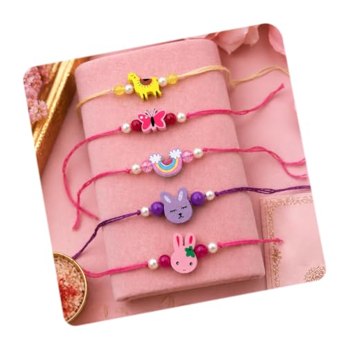 Image of CraftVatika Rakhi for Kids Rakhi Set of 5 for Brother Sister Boys Girls Kids, Rakhis for Rakshabandhan, Designer Thread Raki for Toddlers Children, Rakshabandhan Combo with Best Wishes Card & Tillak