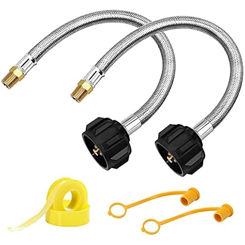 2 Pack 1/4 NPT RV Propane Hose, 12 inch Stainless Steel Braided Propane Tank Pigtail Connector for Standard Two-Stage Regulator, 1/4" Male NPT & QCC1 (12 inch) Cover