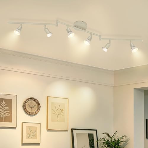 Ketom Faretti LED Soffitto GU10, Faretto LED interno Orientabile 6 Luci, Binario Faretti Soffitto Beige, Lampadario Faretto Cucina, Lampade da Parete per Soggiorno, Camera da Letto, Senza Lampadina