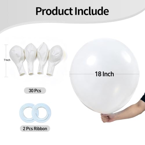 Image of KALOR 18 Inch White Large Latex Round Balloons 30-Pack